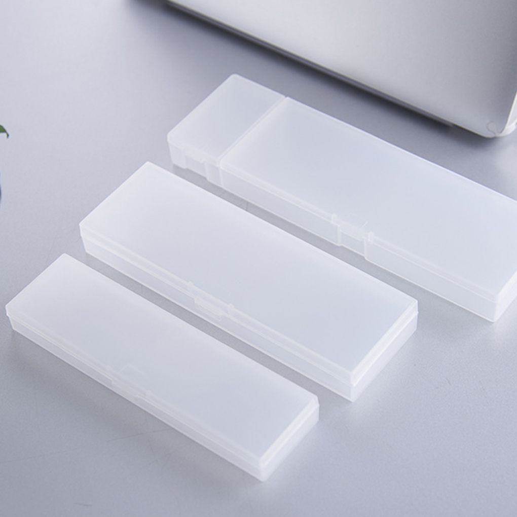 Long Plastic Pencil Case Organizer Student School Stationery Tool Box Clear Matt Finish Pen Holder