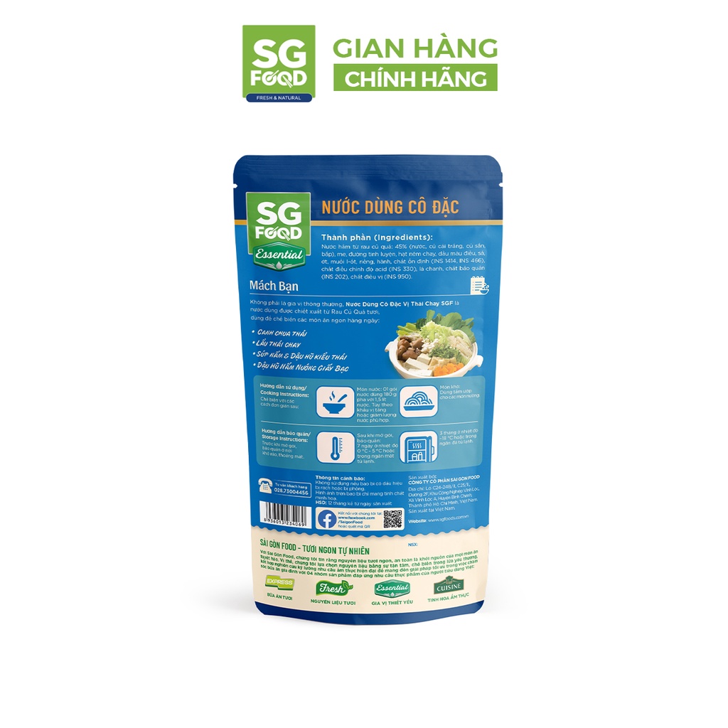 Nước dùng cô đặc vị thái chay SGFOOD 180gr nấu lẩu chế biến món ăn tươi ngon chuẩn vị