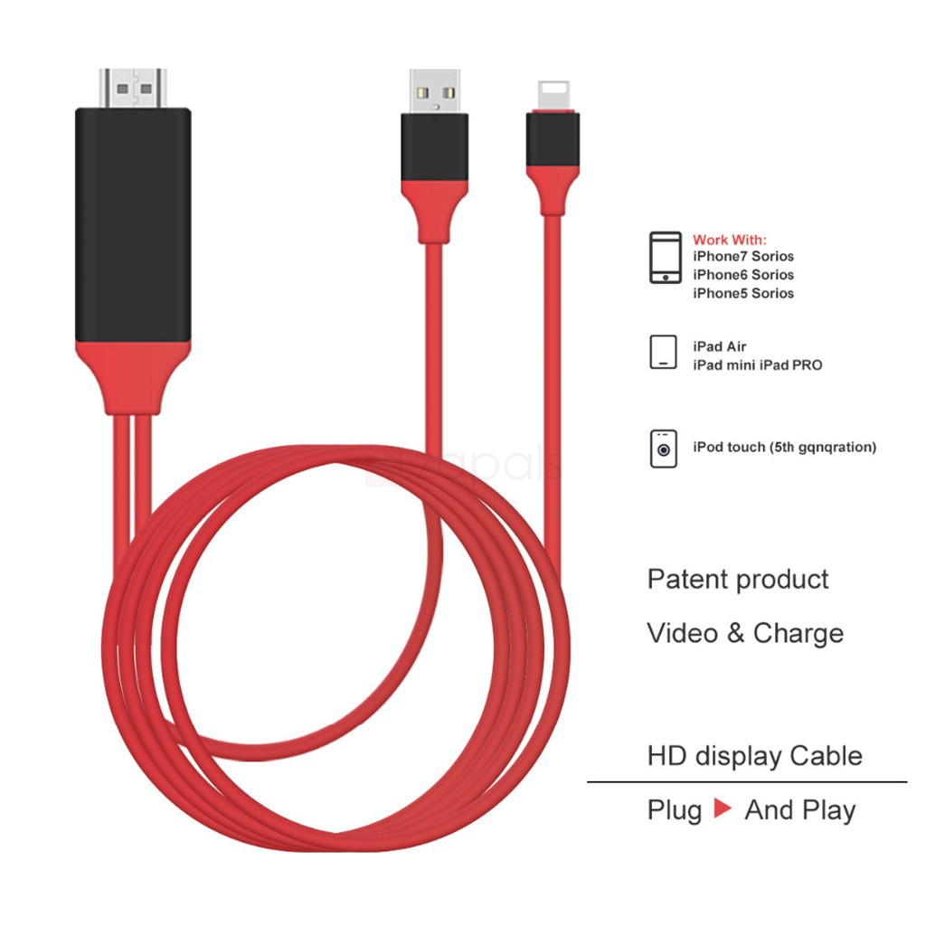 Cáp MHL chuyển tín hiệu từ Iphone 5/ 5S/ 6S/ 6 Plus/ SE lên Tivi -Cáp HDMI cho Iphone