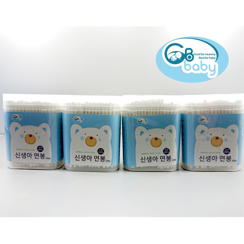 Tăm bông trẻ em đầu dẹt và tròn GB-Baby hộp (200 cái)
