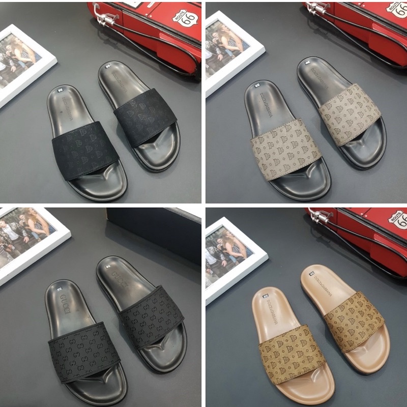 Dép quai ngang có hoạ tiết dập vân logo, Dép da thời trang chống trơn phong cách đơn giản btshop từ 38 đến 42