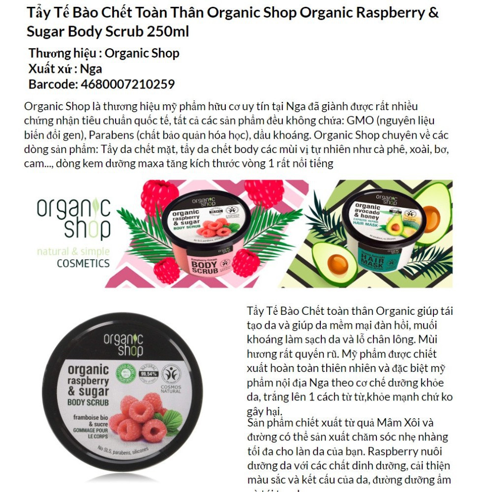 Tẩy Da Chết Body Organic Shop Toàn Thân Body Scrub 250ml - Khongcoson | WebRaoVat - webraovat.net.vn