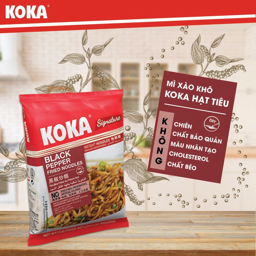 MÌ KOKA HẠT TIÊU – MÌ XÀO KHÔ - NHẬP KHẨU 100%/ KOKA SIGNATURE – BLACK PEPPER FRIED NOODLES