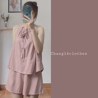 Set ngủ vải lụa 2 màu be, hồng