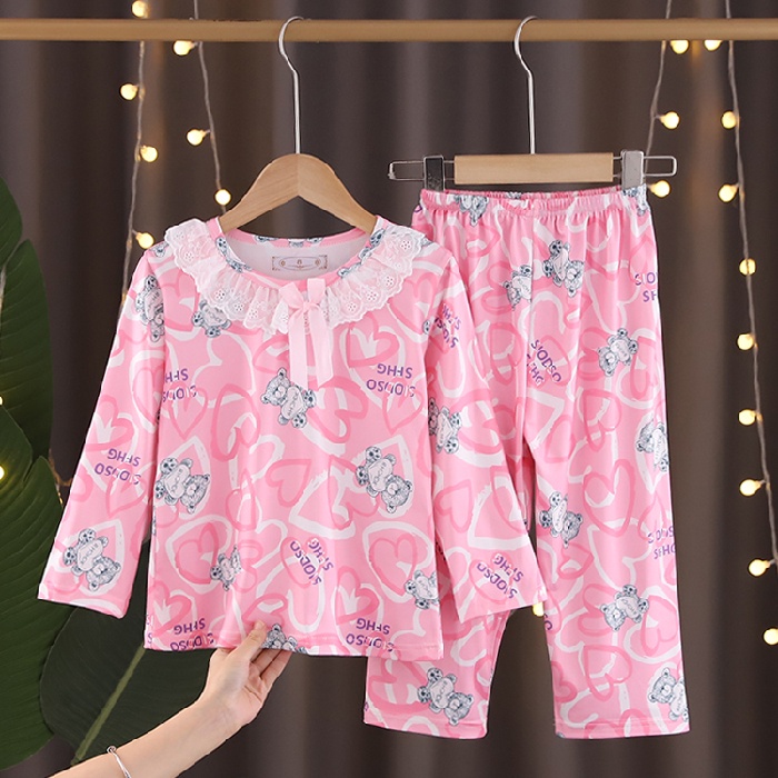 Bộ Đồ Ngủ Tay Dài In Họa Tiết Hoạt Hình Phong Cách Hàn Quốc Thời Trang Cho Bé Gái