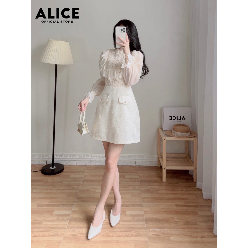 Váy Dạ Tweed Dáng Xòe ALICE Có Lót Quần Chất Vải Dày Dặn Ấm Áp Thiết Kế Dài Tay Cổ Phối Ren Sang Trọng Thanh Lịch V742 | BigBuy360 - bigbuy360.vn