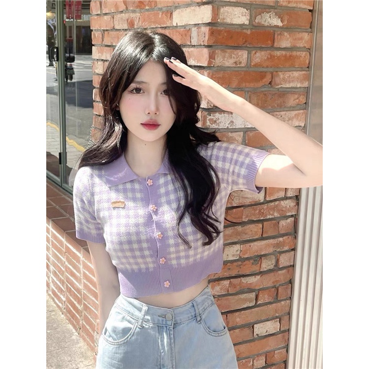 Áo len sợi nút bông hoa, phong cách Hàn Quốc siêu dễ thương, hàng thiết kế chuẩn form như hình