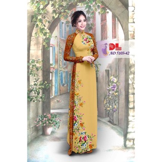 Vải áo dài tằm ý/ lụa nhật hoa viền duyên dáng