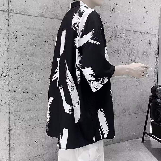 Áo Sơ Mi Lụa Tay Lửng In Họa Tiết Phong Cách Trung Hoa Thời Trang Mùa Hè Dành Cho Nam