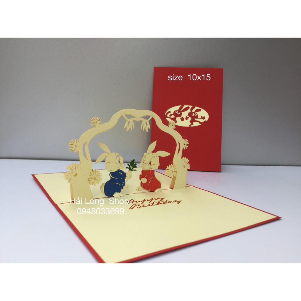 Thỏ Tặng Hoa ( Rabbit ) - Sinh Nhật - Birthday - Thiệp 3D | BigBuy360 - bigbuy360.vn
