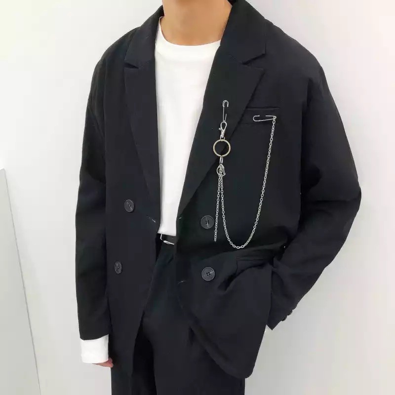 Áo blazer đen Áo vest nam nữ T-A-N phong cách hàn AV02 kèm phụ kiện chuỗi+ ghim băng unisex ulzzang siêu chất màu đen