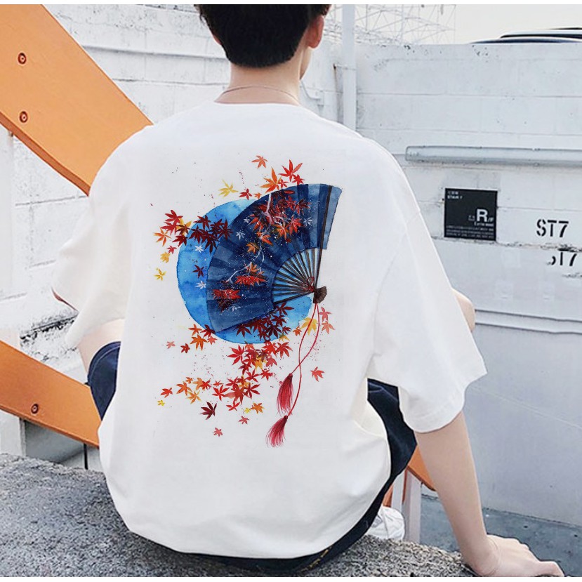 Áo thun trắng tay lỡ form rộng unisex nam nữ Hoa Phong Đỏ, Áo phông rộng basic phong cách oversize streetwear