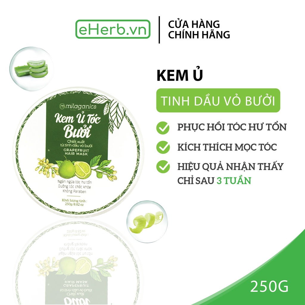 Kem ủ tóc bưởi phục hồi tóc hư tổn, mọc tóc từ tinh dầu bưởi nguyên chất MILAGANICS 250gr (hũ)