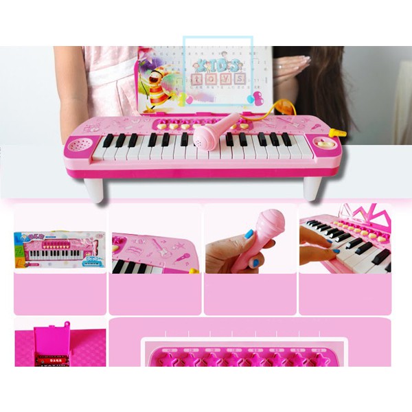 Đàn Piano mini 48 phím kèm Micro cho bé, đồ chơi âm nhạc trẻ em đàn organ nhập vai làm ca sĩ, chất liệu nhựa ABS an toàn