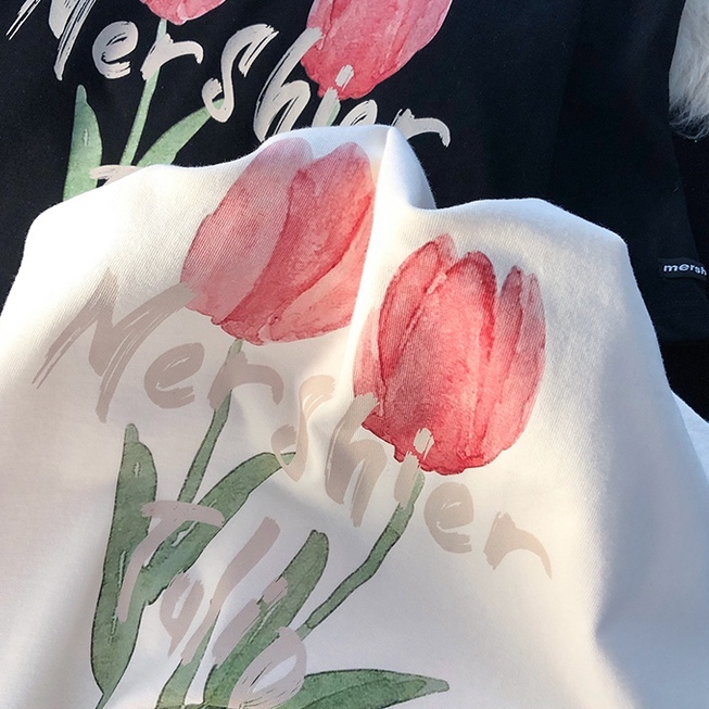 ZHELIHANGFEI Áo Thun Tay Ngắn Form Rộng Họa Tiết In Theo Phong Cách Preppy Dễ Phối Đồ