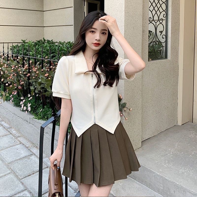 Áo kiểu tay phồng bánh bèo có cổ kết hợp dây