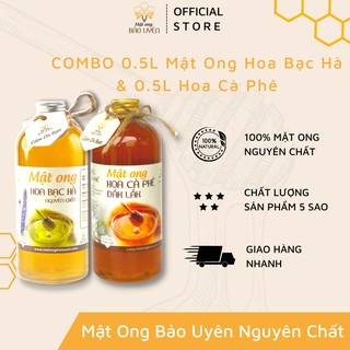 Combo 1 lít mật ong nguyên chất 100% tự nhiên bảo uyên gồm 2 loại mật ong hoa cà phê và mật ong hoa bạc hà