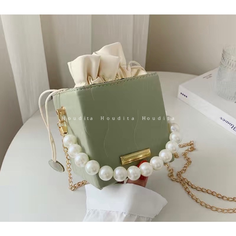 Túi hộp đeo chéo kiểu thời trang cho nữ cao cấp sang chảnh túi đeo chéo dây ngọc - HOUDITA - STXCN008