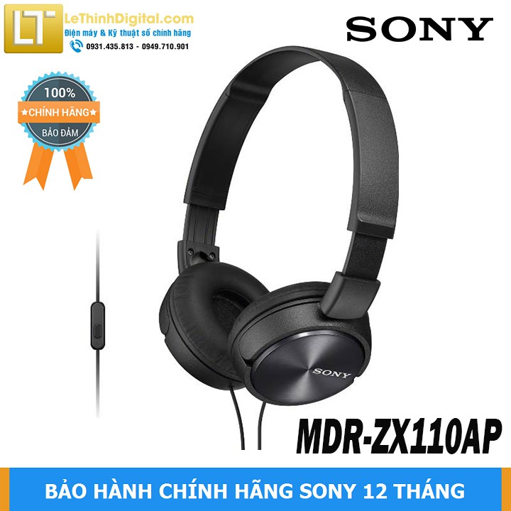 Tai nghe Sony MDR-ZX110AP (Đen) | Hãng phân phối | Bảo hành chính hãng 12 tháng toàn quốc