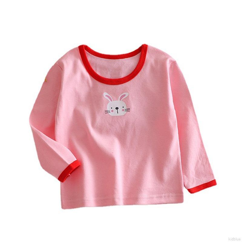 Áo thun cotton tay dài cổ tròn in hình gấu hoạt hình cơ bản dành cho trẻ em 0-5 tuổi