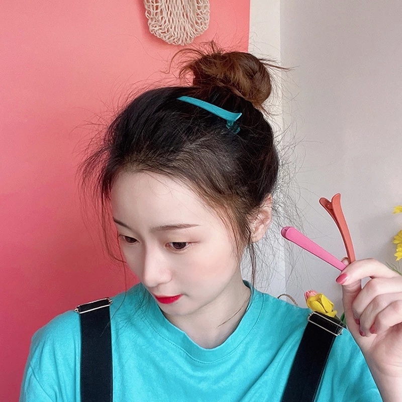 Kẹp Tóc Mỏ Vịt Bằng Nhựa Màu Trơn Dạng Nhám Kích Thước Lớn DIY