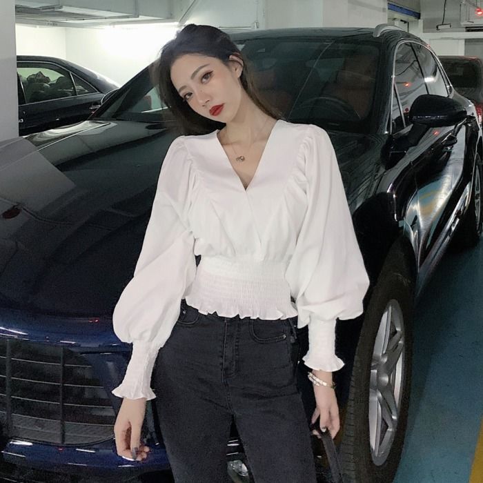 Áo Sơ Mi Voan Cổ Tim Thiết Kế Đơn Giản Thanh Lịch Cho Nữ