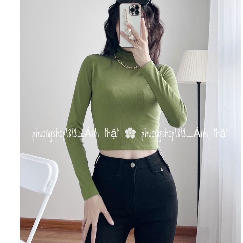 Áo Cổ lọ tay dài Croptop, Dáng Ôm, Cổ Cao 7 Phân Sang Chảnh, Chất GÂN Mịn Mát Co Giãn TỐT_PHƯỢNG SHOP1812