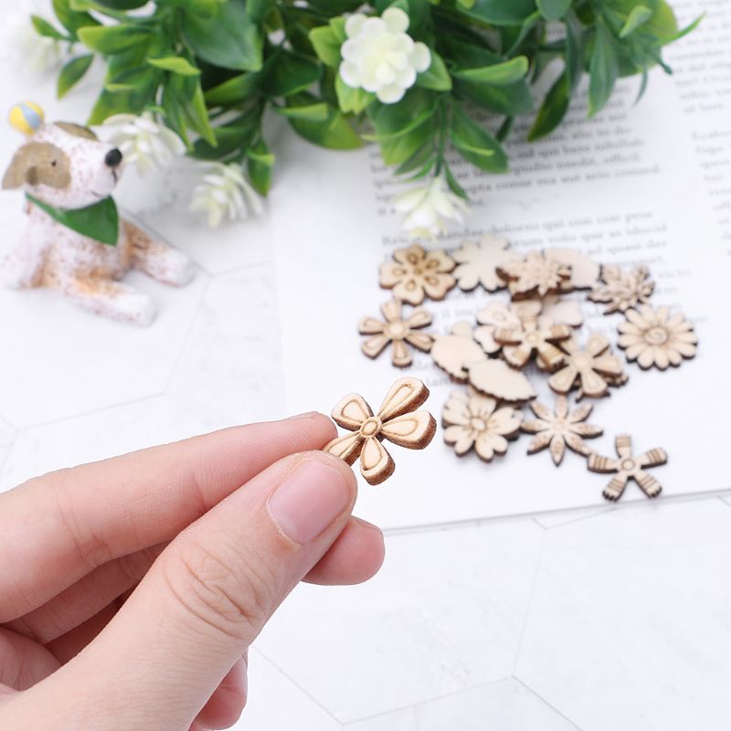 Set 100 miếng gỗ trang trí hình hoa lá tiện dụng