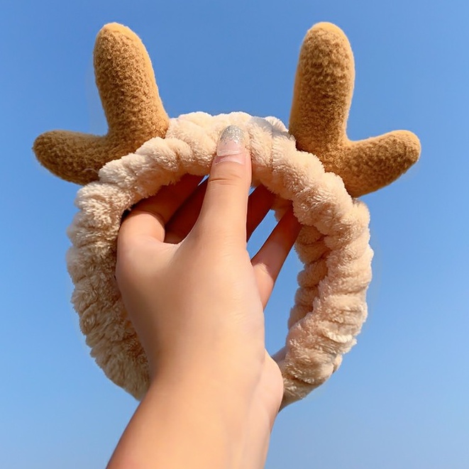 Băng đô rửa mặt, cài tóc, trang điểm tuần lộc dễ thương Băng đô turban sừng hươu 3D cài tóc vải bông dày dặn #BỜM TÓC NỮ
