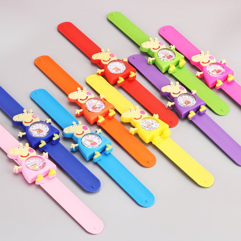 Đồng hồ đồ chơi cho trẻ em 2-3 tuổi hoạt hình siêu nhân cô gái mới biết đi heo con Peppa tát vòng tròn vỗ xem