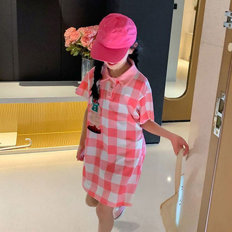 Đầm Công Chúa Mùa Hè Tay Cộc In Họa Tiết Caro Hoạt Hình Phong Cách Hàn Quốc Cho Bé Gái Se