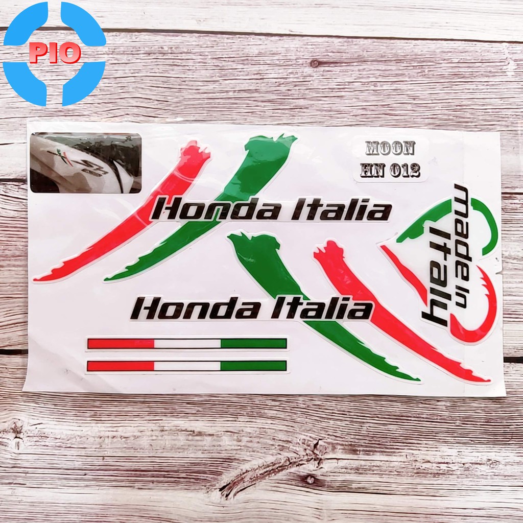 Tem Honda Italia Dập Nổi Cao Cấp Dán Xe Máy, Ô Tô, Mũ Bảo Hiểm, Chống Thấm Nước, Chống Bay Màu