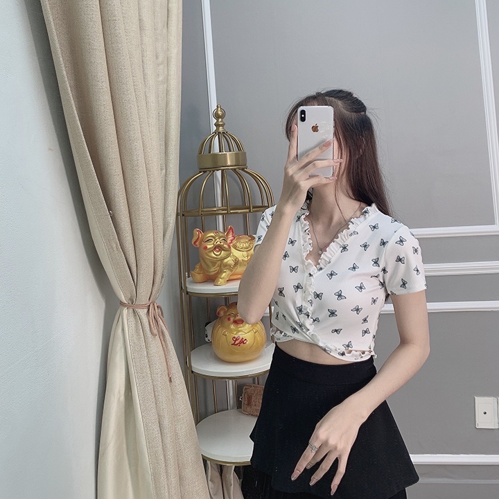 Áo nữ kiểu bánh bèo thun croptop phong cách Hàn Quốc 2023