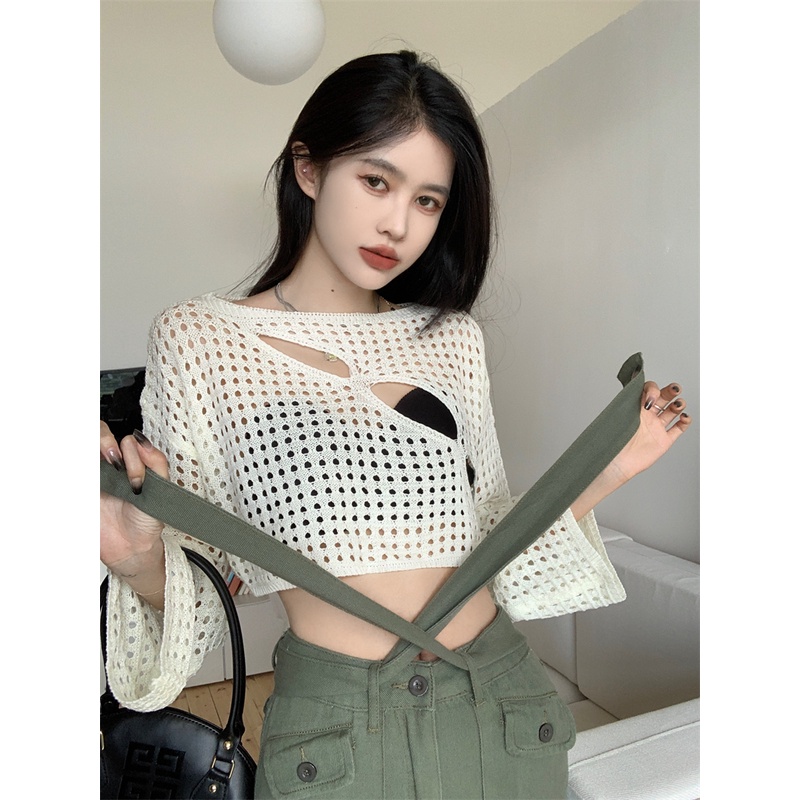 SUXI Áo Kiểu Dệt Tay Dài Dáng Rộng Chống Nắng Thời Trang Mùa Hè Hàn Quốc Có 3 Màu