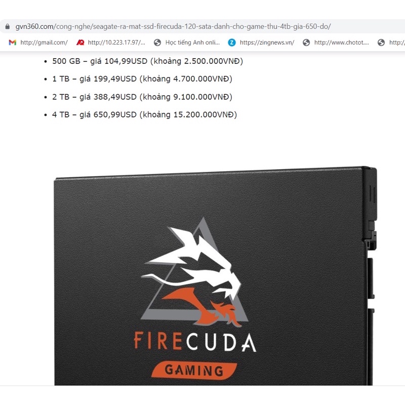 SSD RẺ NHẤSSD 4TB SEAGATE FIRECUDA GAMING - SỬ DỤNG VÀI GIỜ - BH 1 ĐỔI 1 TẬN NHÀ 1 NĂM