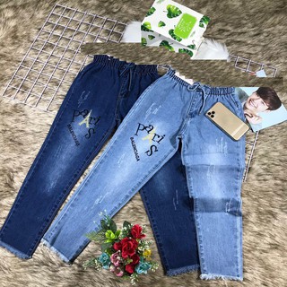 Quần baggy jean 9 tấc kiểu thêu thời trang