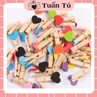 Set kẹp gỗ treo ảnh hình trái tim nhiều màu sắc