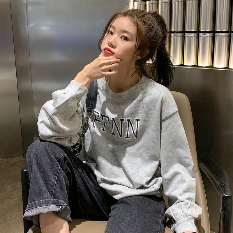 Áo Sweater Dáng Rộng Cổ Tròn In Chữ Kiểu Retro Hàn Quốc Thời Trang Mùa Thu Cho Nữ
