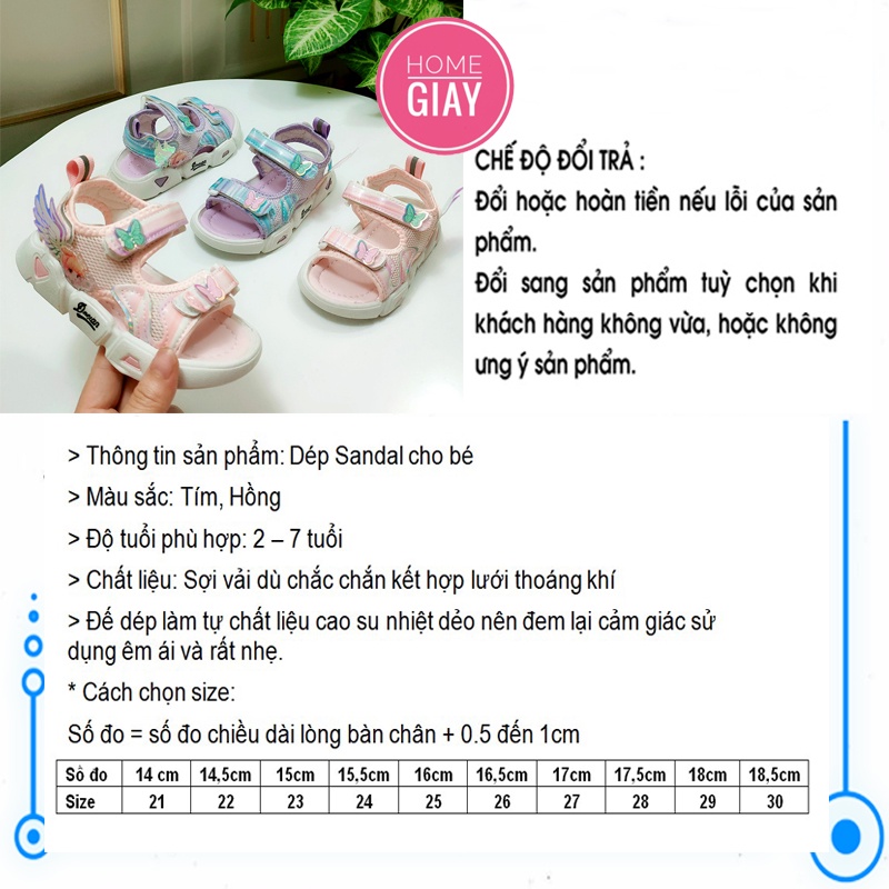 Dép sandal bé gái 2- 7 tuổi họa tiết công chúa thời trang phong cách hàn quốc Home giay