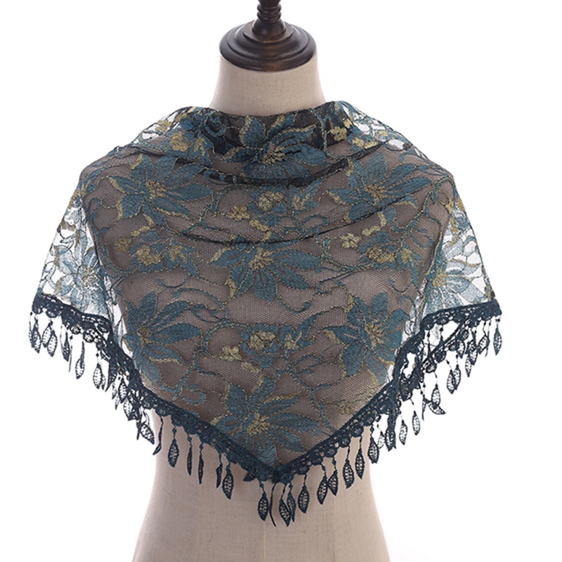 Khăn Choàng Cổ Họa Tiết Hoa Phối Ren Tua Rua Phong Cách Bohemian