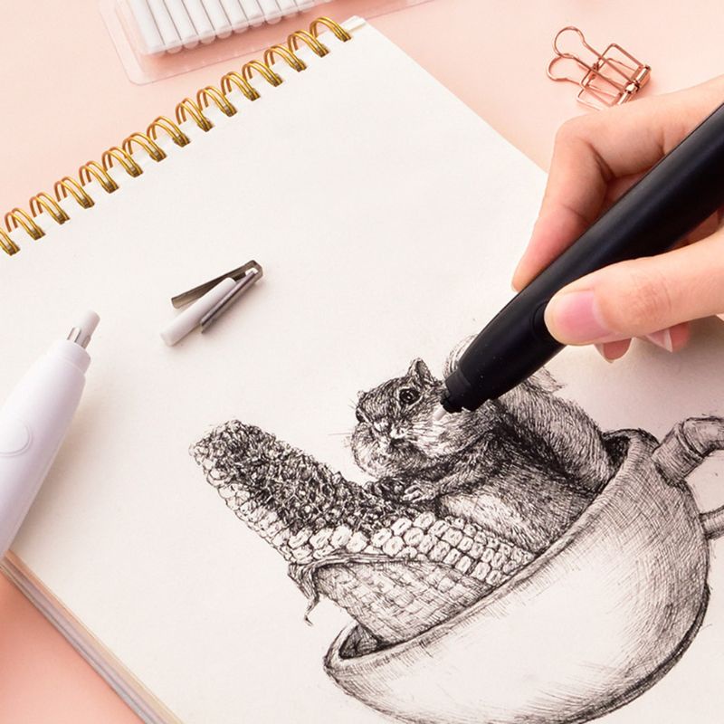 Cục Tẩy Bút Chì Điện Kèm 20 Lõi Thay Thế Dành Cho Trẻ Em Vẽ Phác Thảo