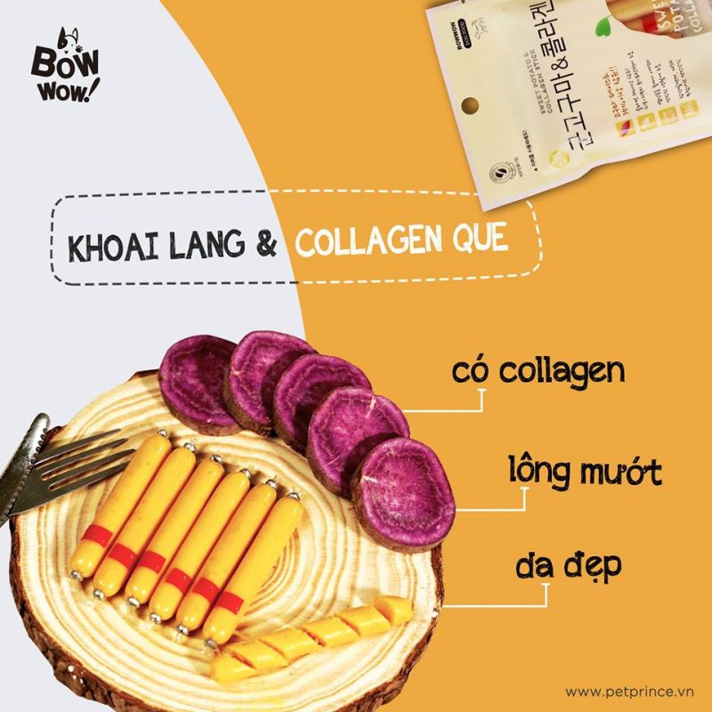 Que xúc xích khoai lang và Collagen que cho chó  - Dưỡng da, mượt lông, ngăn lão hoá cho chó