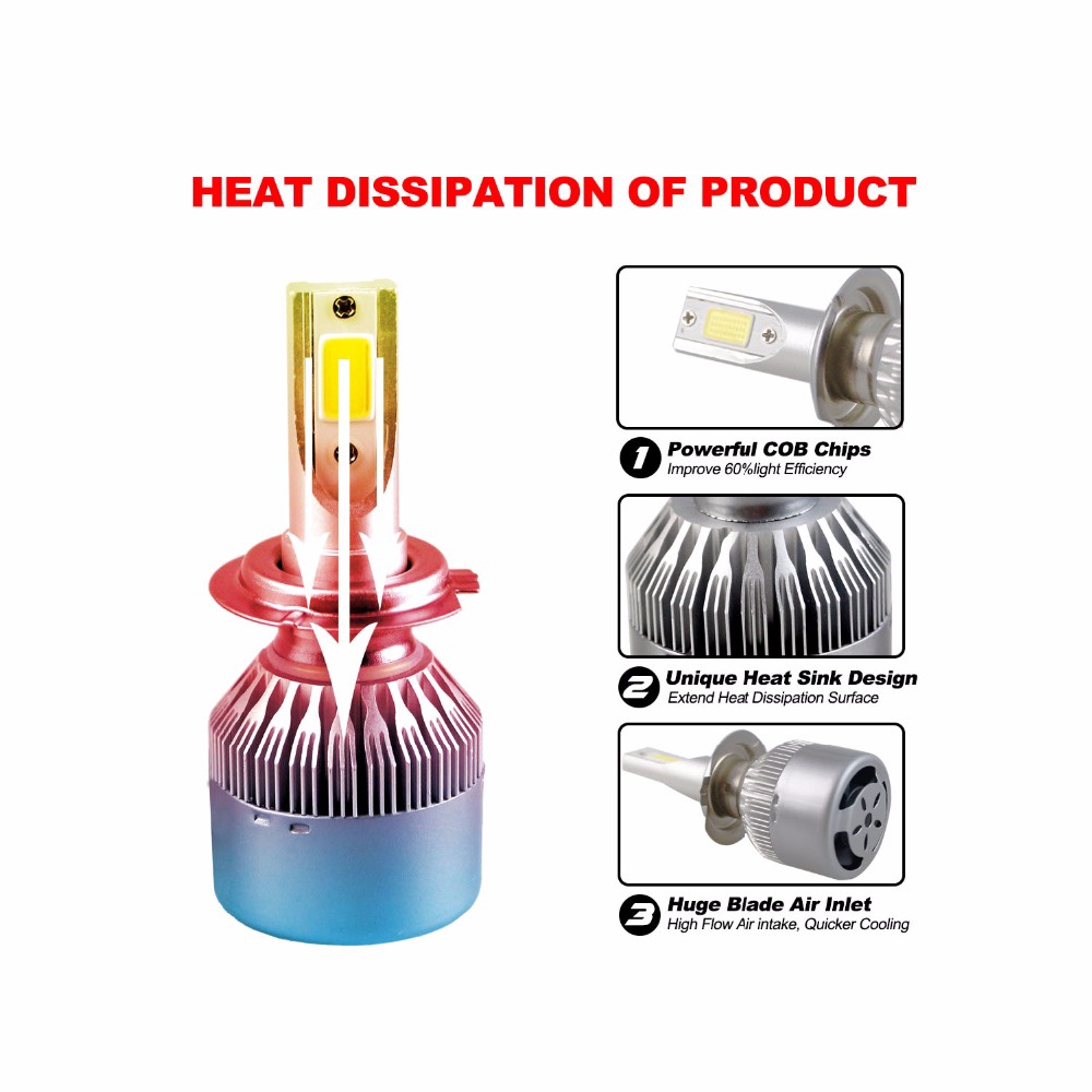 Set 2 Đèn Pha LED Phá Sương Mù C6 H4 H7 H11 9005 9006 H1 H27 H3 8000LM 12V 24V 72W Chuyên Dụng Cho Xe Hơi