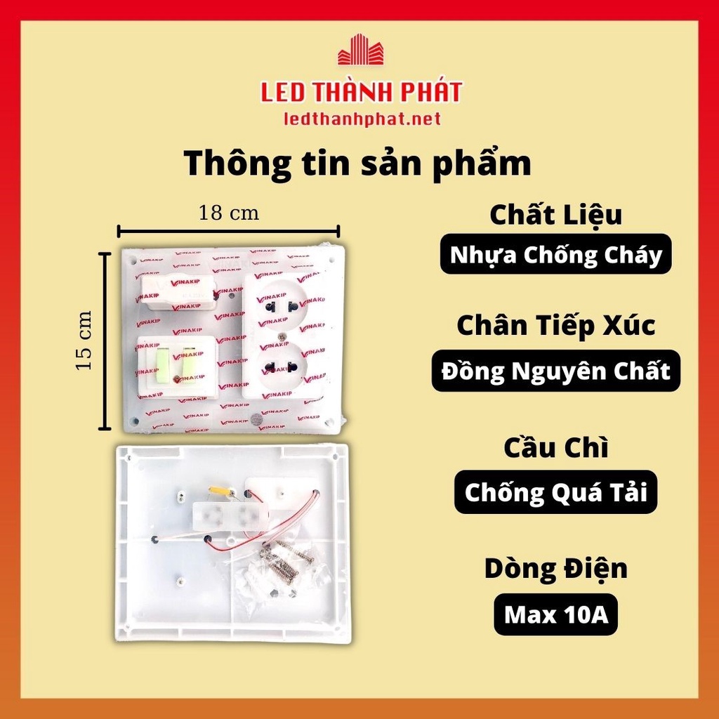 Bảng điện Vinakip 2 công tắc, 2 ổ cắm