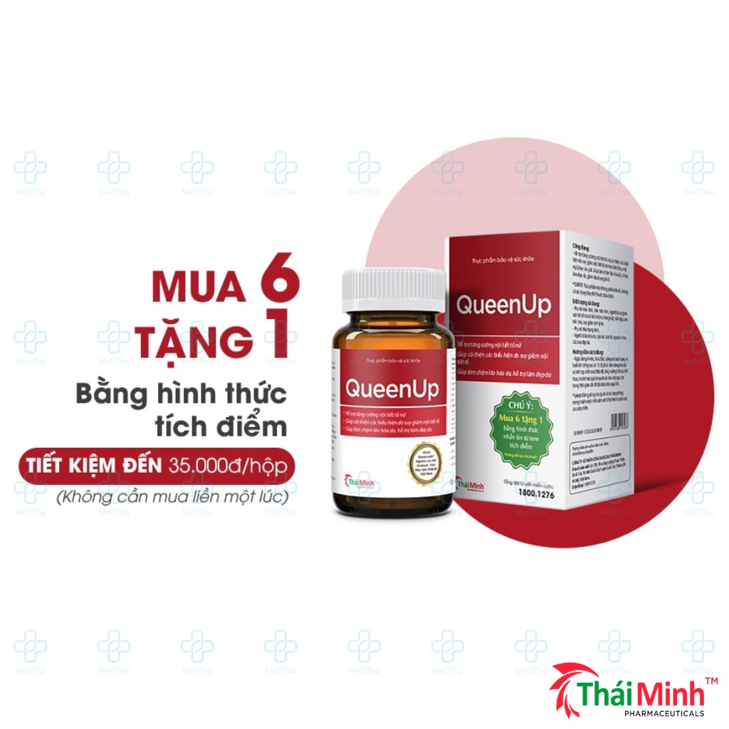 QueenUp - Bổ Sung Nội Tiết Tố Nữ, Giảm Triệu Chứng Bốc Hỏa, Mất Ngủ, Làm Đẹp Da, Chống Lão Hóa (30 viên) [Chính Hãng]
