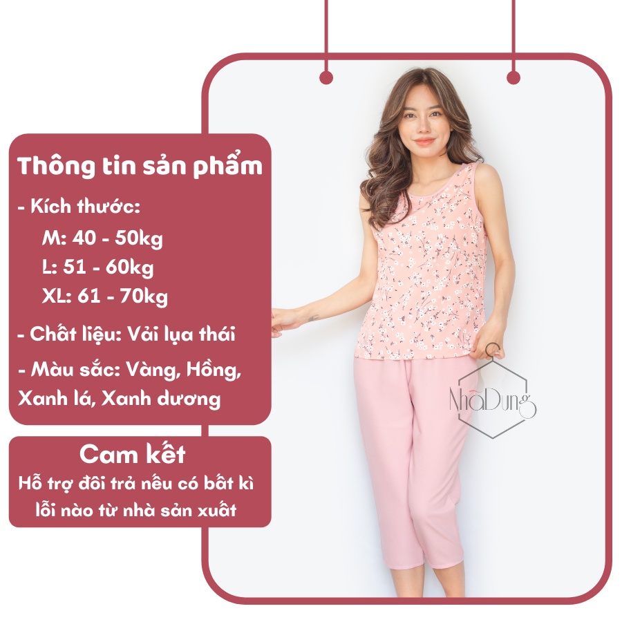 &lt;A22&gt; Đồ bộ nữ mặc nhà dài nữ thiết kế vải lụa thái cao cấp sát nách cách điệu túi xinh xắn đủ size từ 40-65kg