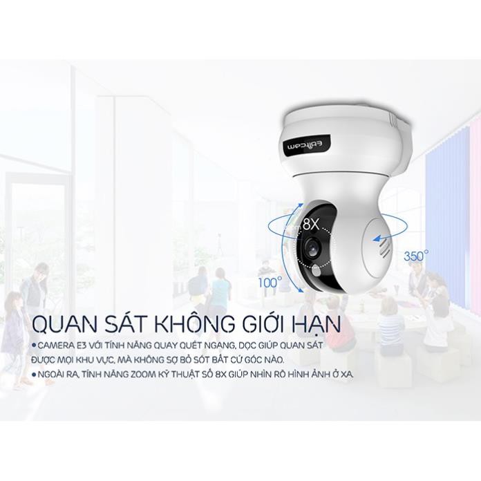 Camera Wifi Ebitcam E3 Full HD 1080P 2MP - Phát Hiện Chuyển Động, Đàm Thoại 2 Chiều, Xoay 360 độ