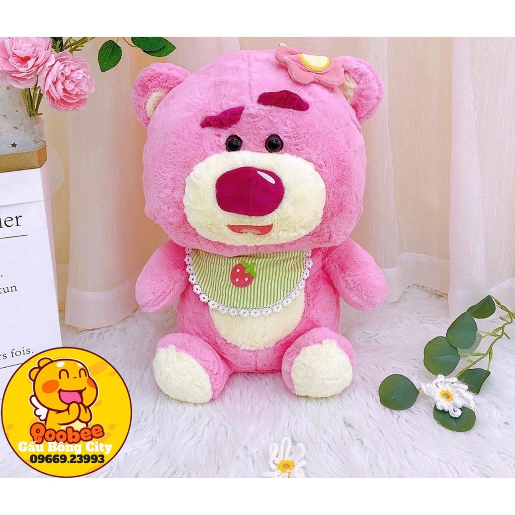 Gấu Bông Lotso Huggin Bear Gấu Dâu Khăn Yếm Lông Xù Đứng Cao Cấp Quà Tặng Dễ Thương