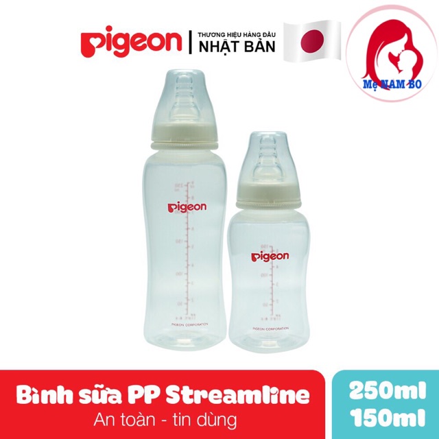 [CHÍNH HÃNG ] Bình Sữa Cổ Hẹp PP Streamline PIGEON( núm silicon siêu mềm siêu an toàn cho bé bú no ngủ kỹ)