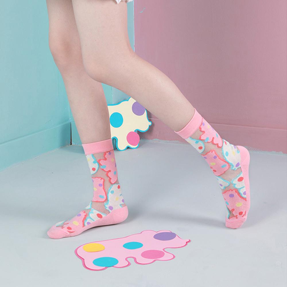 AROMA Tất Lưới Thoáng Khí Họa Tiết Gấu Dễ Thương Cho Nữ